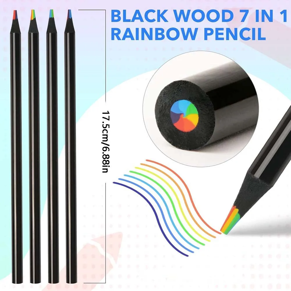 12 Stück Buntstifte aus Holz, sieben Farben in einem Regenbogenstift, geeignet zum Malen, Graffiti, Kunstkreation