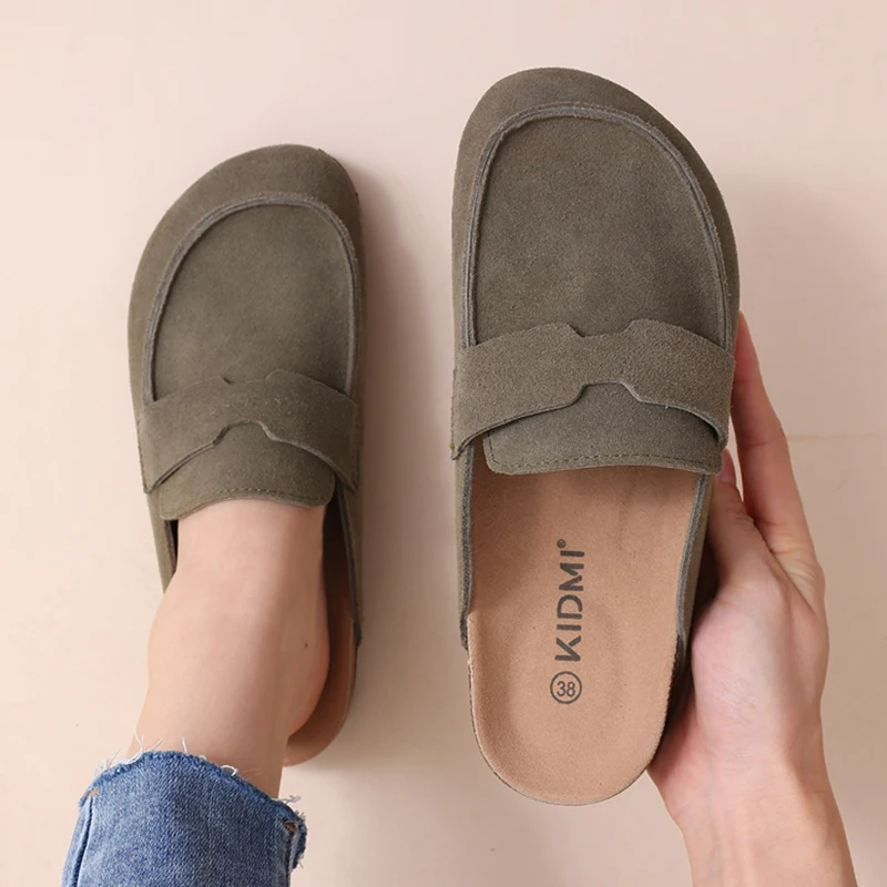 Crestar Damen-Clogs, Hausschuhe, klassische Mode, Kork-Wildleder-Pantoletten, rutschfeste Hausschuhe, modische Außenschuhe mit Fußgewölbeunterstützung