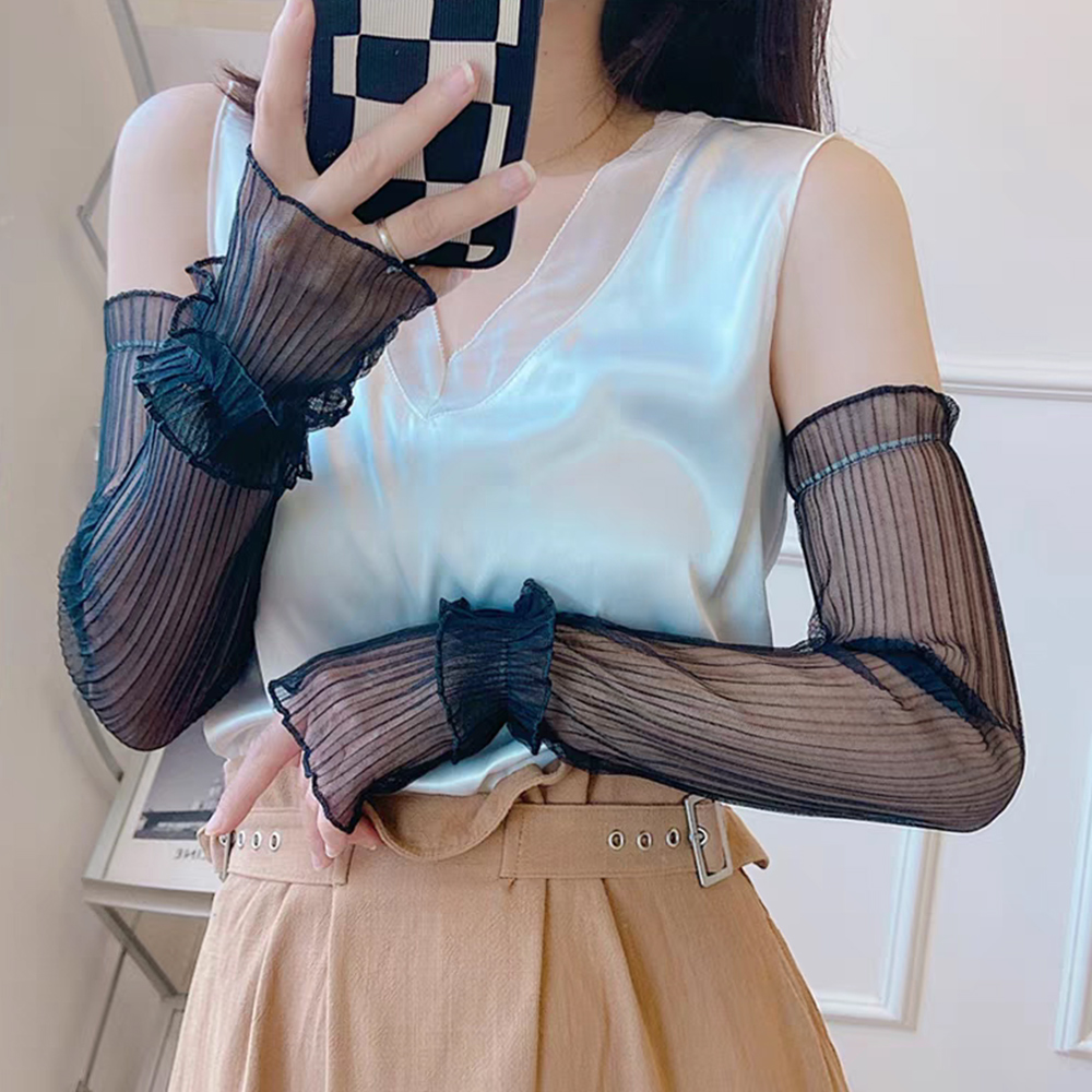 Summer Cool Muff Sun-protective Sleeves Long Thin Lace Cuffs Mesh Sunscreen Sleeves Anti-sunburn Sleeve Outdoor Cycling Gloves