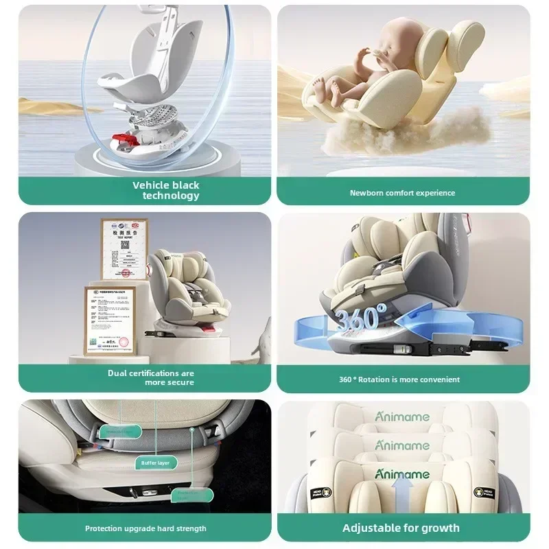 Sièges auto universels pour enfants, siège auto pour bébé, siège pour enfants de 0 à 12 ans, siège avec interface en acier ISOFIX pour nouveau-né, rotation à 360 °