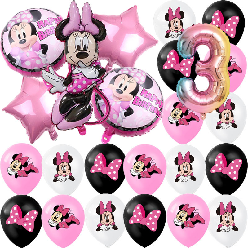 Minnie Mouse Party ตกแต่ง Disposable Tableware Minnie ถ้วยบอลลูนสําหรับสาวอาบน้ําเด็ก Birthday Party Supplies