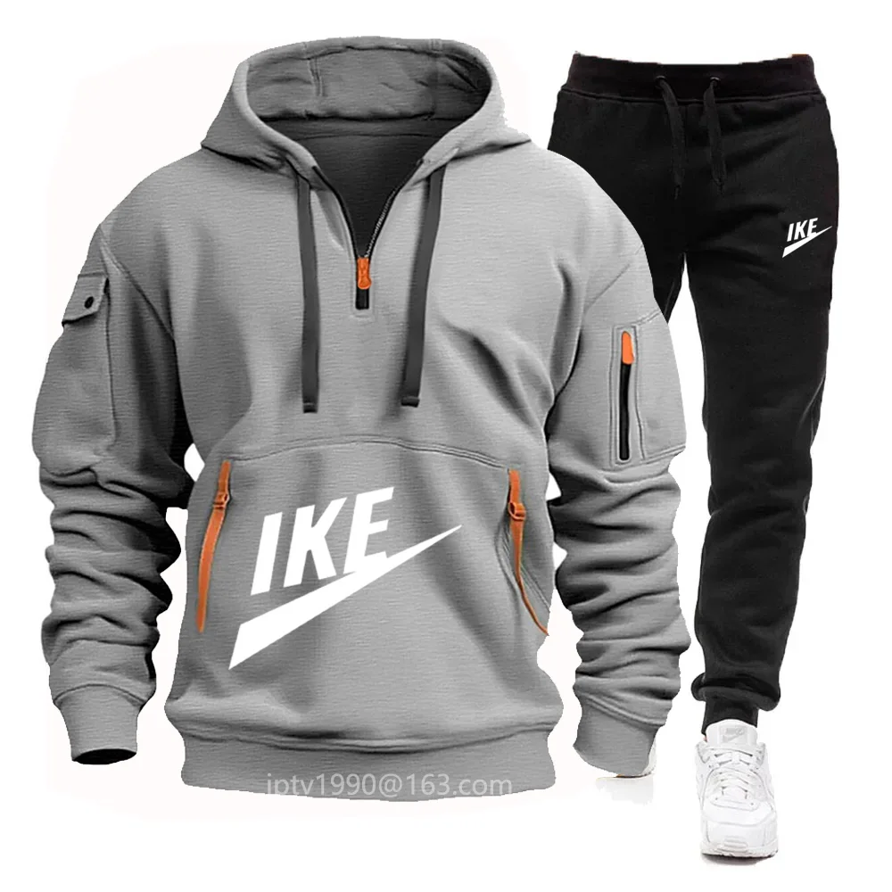 2024 ฤดูใบไม้ผลิและฤดูใบไม้ร่วงผู้ชายใหม่ Multi-Pocket Zipper Hoodie + กางเกงกีฬาสบายๆ 2 ชิ้นวิ่งฤดูหนาวชุดกีฬา