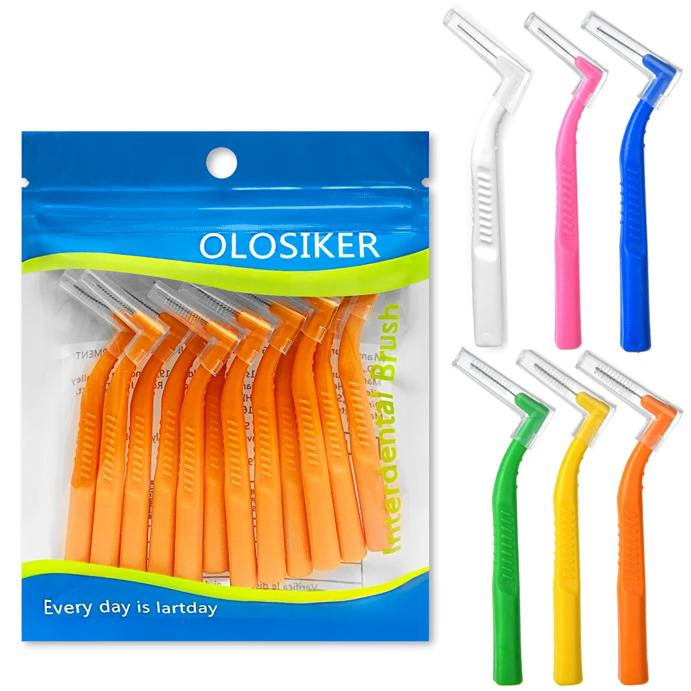 12 cepillos interdentales en forma de L ángulos oblicuos forma limpieza humana cepillo interdental aparatos ortopédicos de limpieza soporte de ortodoncia para niños