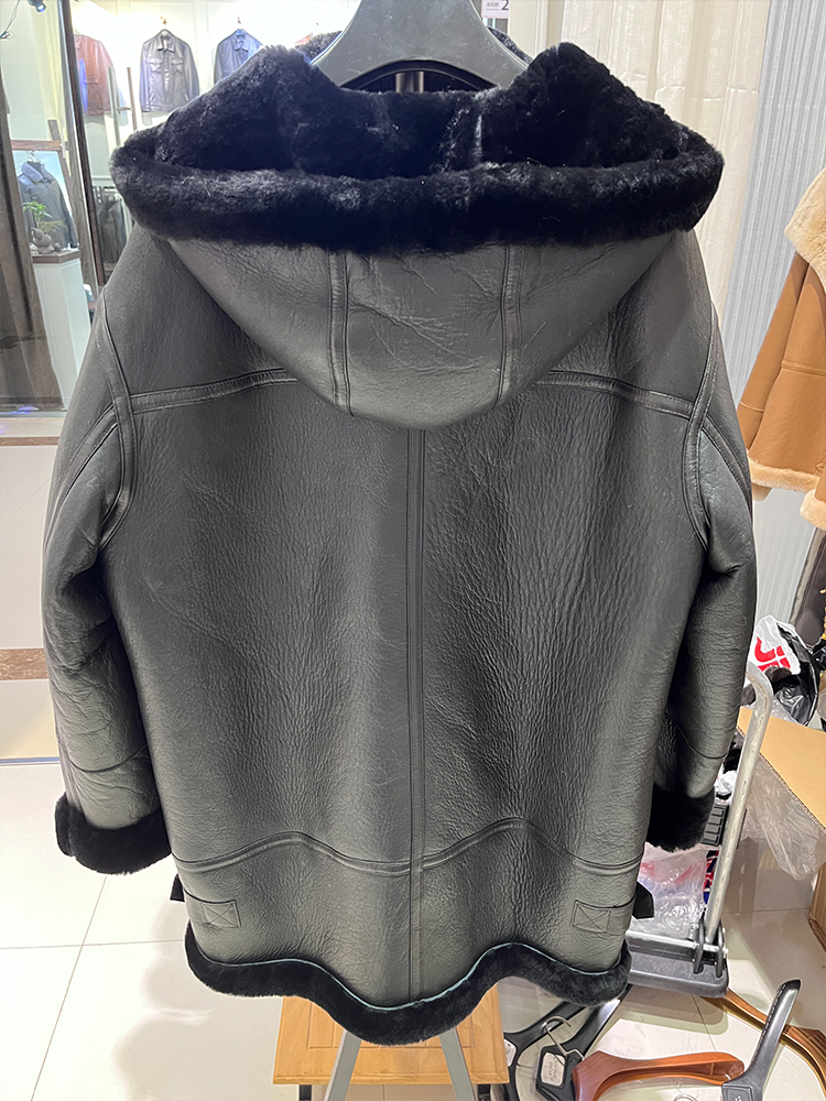 Traje de locomotora de invierno para mujer, abrigo de piel de oveja merina Natural auténtica, chaqueta de cuero genuino con capucha, abrigos gruesos y cálidos de lujo para mujer