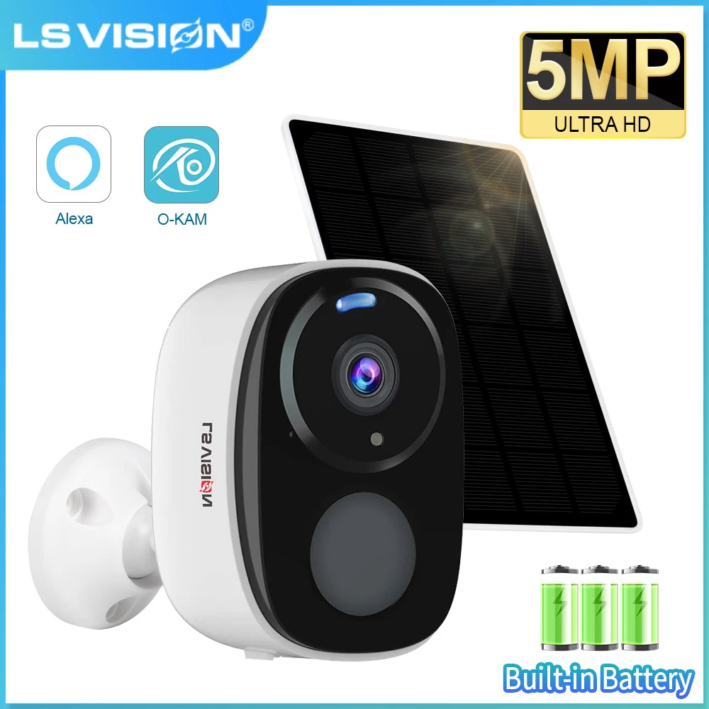 LS VISION-cámara inalámbrica con WiFi 2K para exteriores, alimentada por batería Solar, foco PIR, Audio bidireccional, cámara de seguridad Solar Alexa