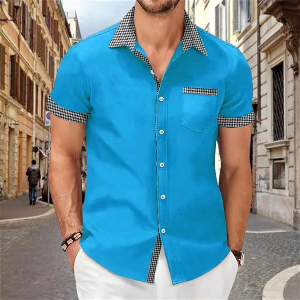 Chemise imprimée Patchwork pour hommes, couleur unie, haut à manches courtes confortable et doux, grande taille, nouvelle collection été