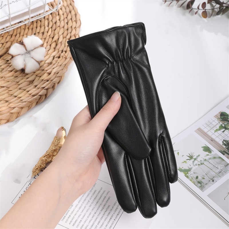 Sarung tangan kulit Retro wanita, sarung tangan layar sentuh hangat musim gugur musim dingin, sarung tangan modis tebal untuk bersepeda ski berkendara sepeda