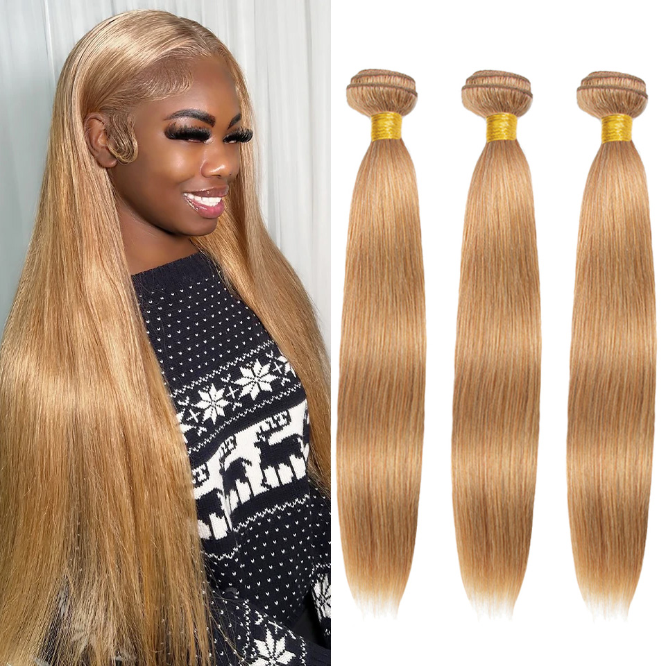 HairUGo # 27 mel loira extensões de cabelo humano remy tecer pré-colorido brasileiro # 27 pacotes retos de tecelagem de cabelo