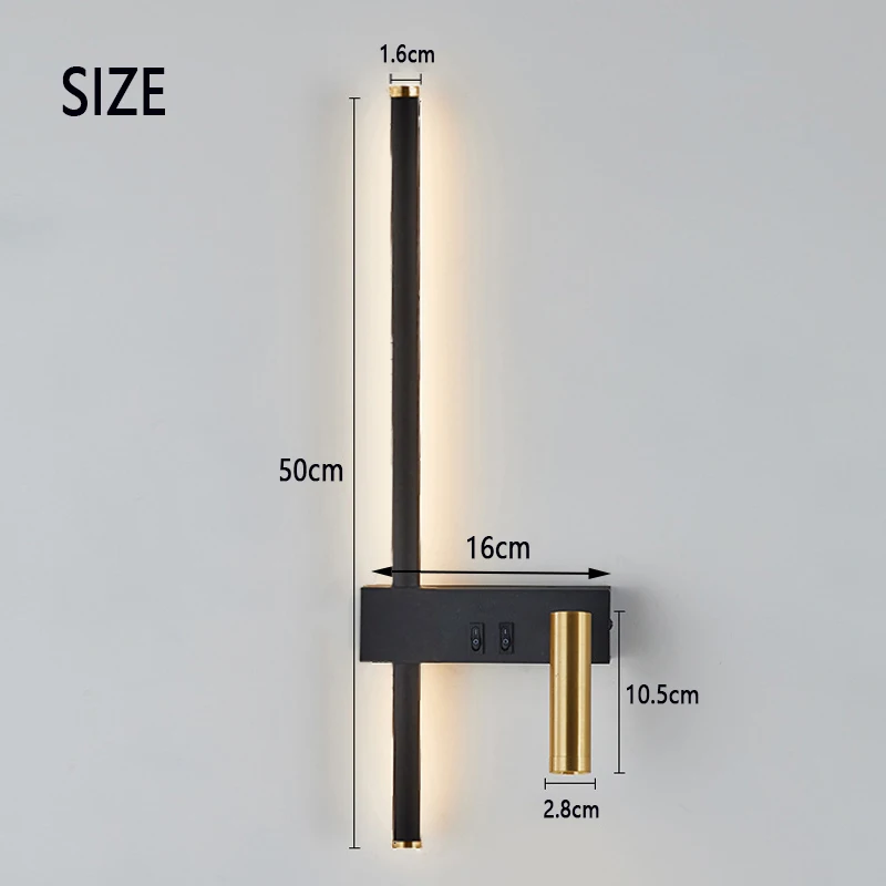 Nueva lectura con interruptor, lámparas de pared minimalistas, tira de luces de noche para dormitorio, lámparas de pared de fondo de línea de dormitorio principal nórdico 2023