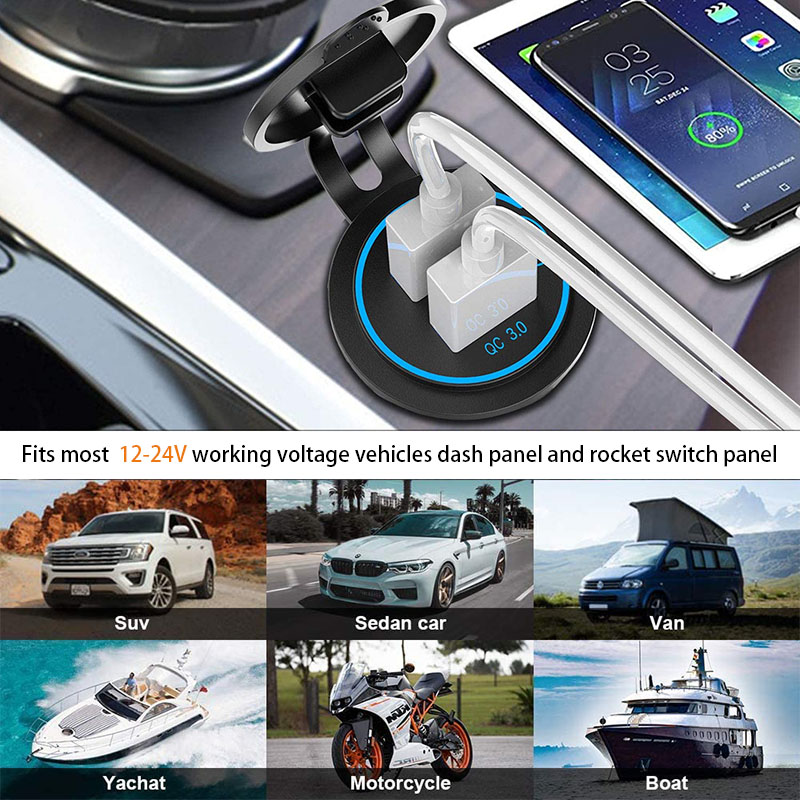Quick Charge 3.0 Dual USB Car Charger กันน้ํา 12 V/24 V QC3.0 USB Fast Charger SOCKET Power Outlet พร้อมสวิทช์สัมผัส