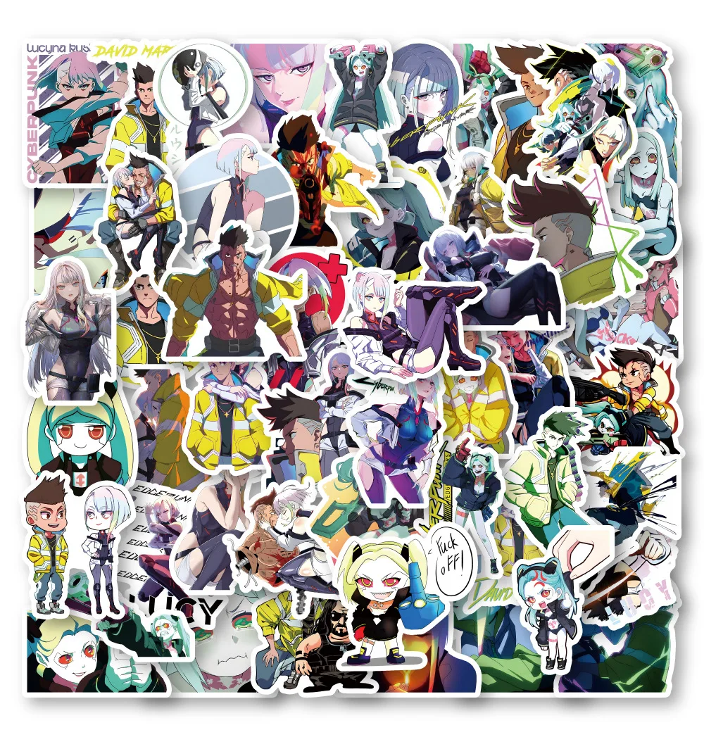 52 pçs dos desenhos animados anime cyberpunk edgerunners adesivos para mala skate guitarra portátil decoração adesivo à prova dwaterproof água crianças brinquedos
