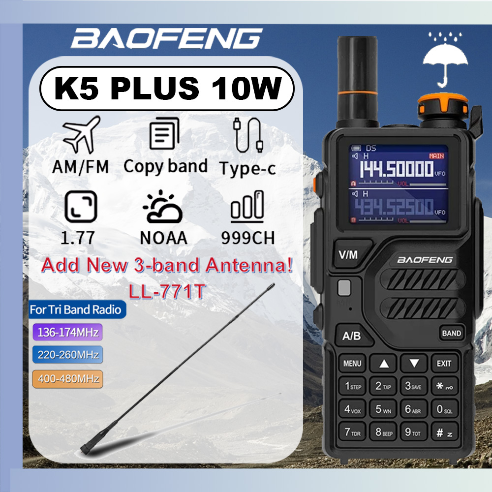 2024 NOVO Baofeng K5PLUS 10W walkie-talkie multi-banda UHF VHF cor tela grande 999CH 2500mAh rádio amador