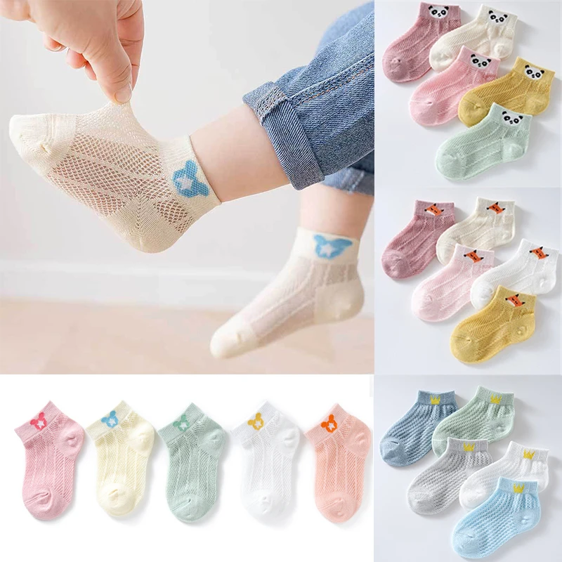 5 Paar Sommer-Baumwoll-Kindersocken, niedliche Cartoon-dünne Mesh-Baby-Kurzsocken, Dinosaurier-Bär, Kindersocken für Jungen und Mädchen, günstige Sachen