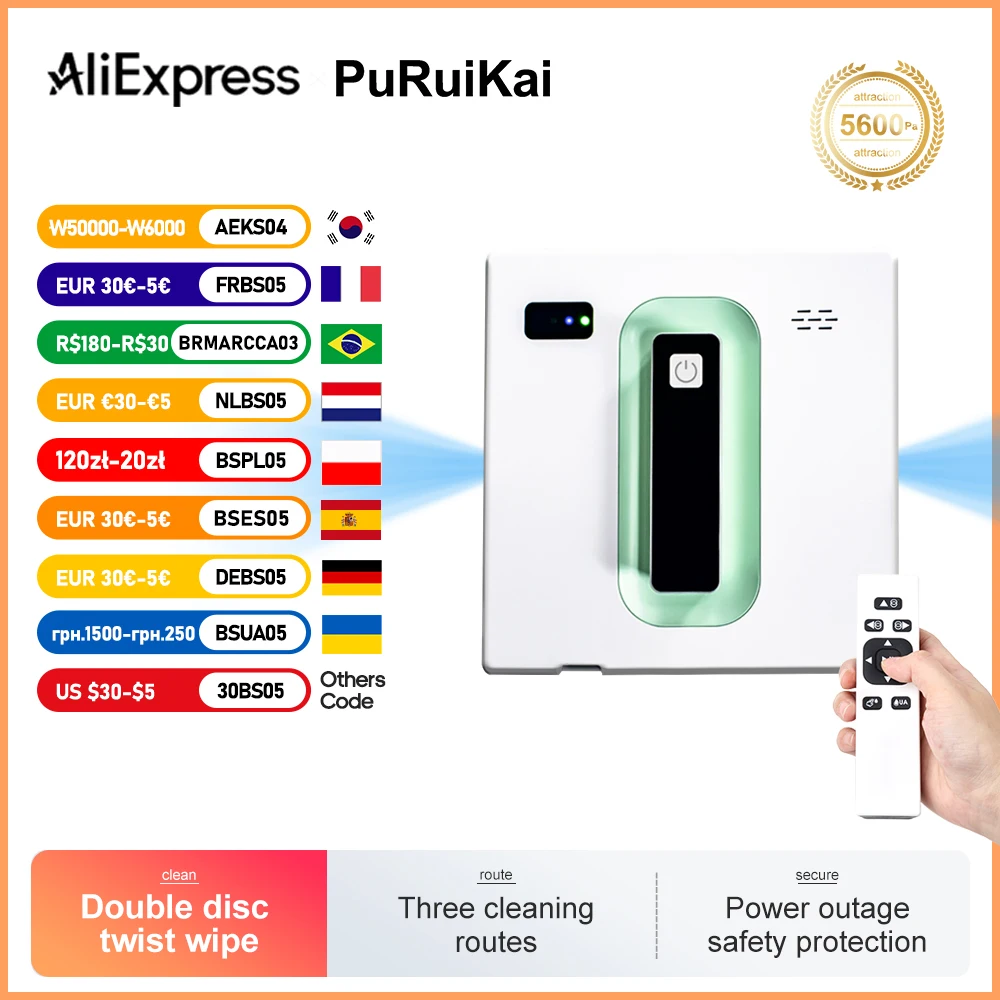 PuRuiKai Roboter elektrische automatische Fensterreinigung Roboterstaubsauger, mit APP-Fernbedienung, Zwei-Wege-Automatikspray