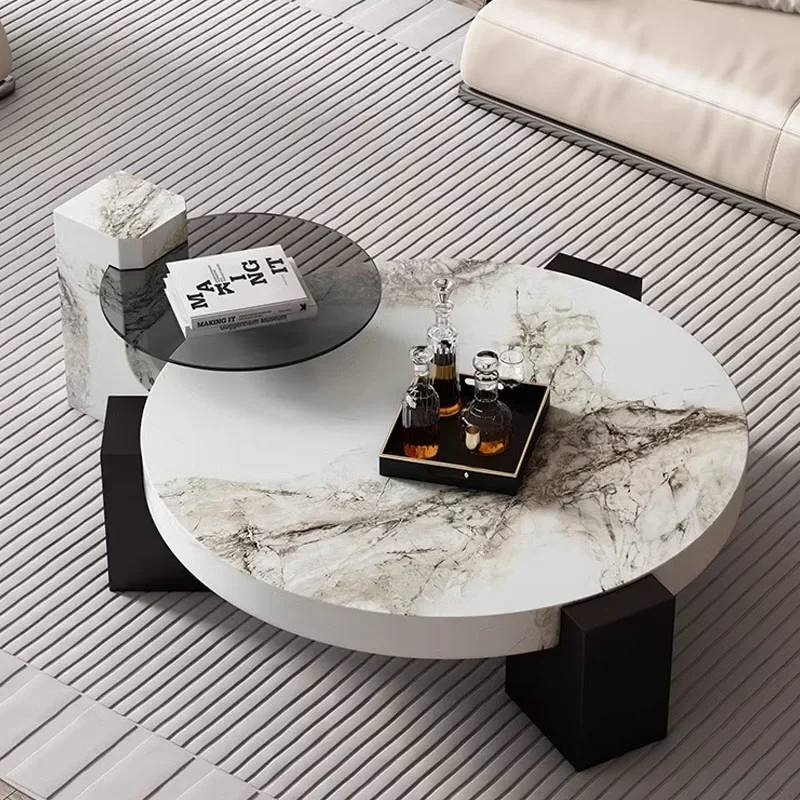 Coffee Table Set Minimalist Light Luxury Modern Unique Marble Round Solid Wood Legs Living Room Side Centre  New