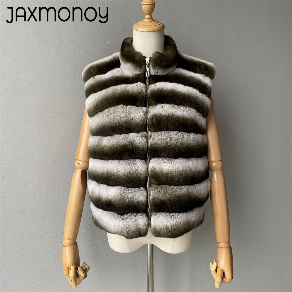 Jaxmonoy Natuurlijke Konijnenbontjas Voor Dames Winter Real Rex Konijnenbont Vest Dames Mode Patchwork Wolmix Vest Val