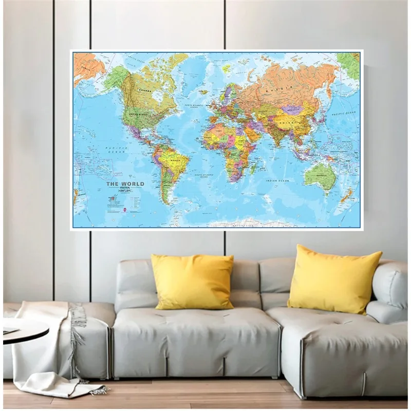 127 × 81 センチメートル世界地図詳細壁ポスターポリエステル布絵画リビングルームの家の装飾学用品英語