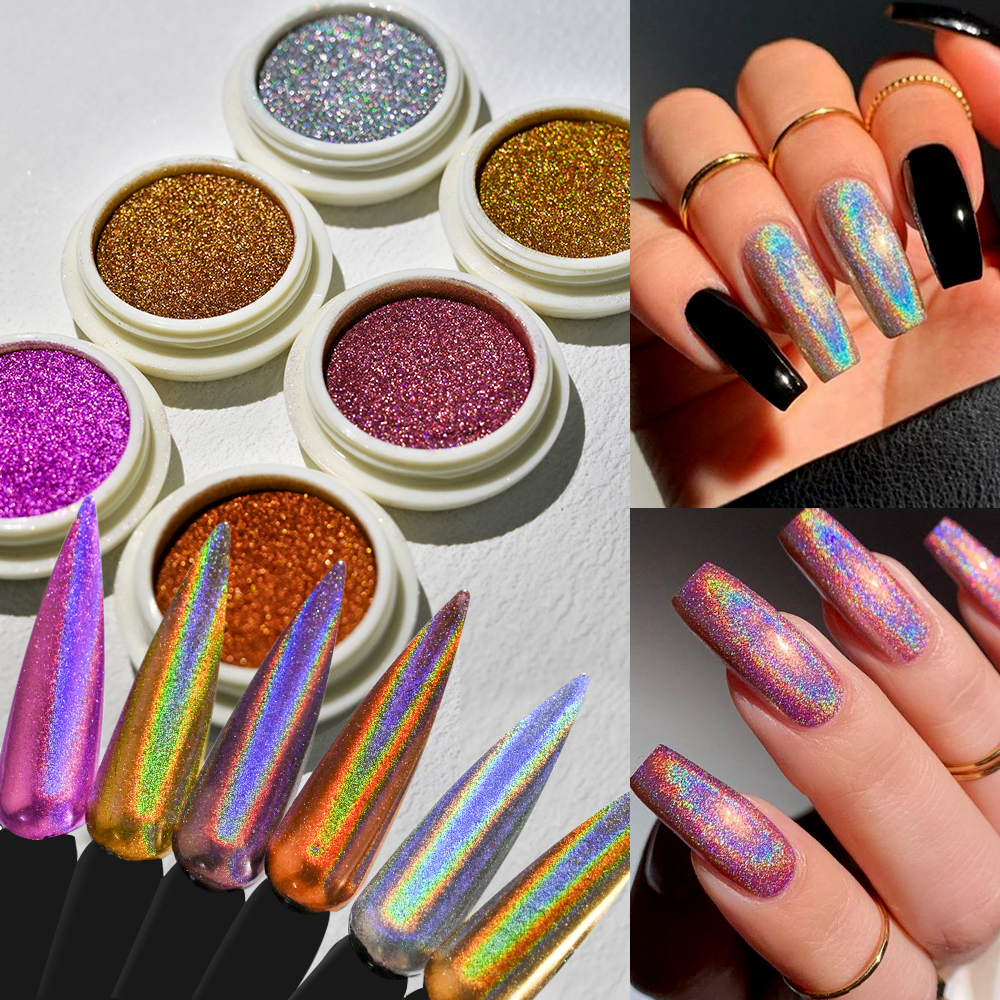 メタリック効果のあるマニキュアパウダー,ミラー効果,クローム顔料,ホログラフィック,UVジェル,シルバーレーザー,1ボックス