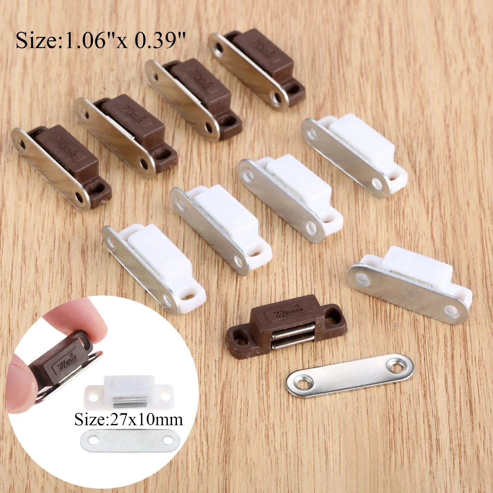 5 uds Mini pestillos magnéticos para puerta armario de cocina pestillo para armario Hardware de gabinete marrón blanco 27x1 0mm/1,06 "x 0,39"