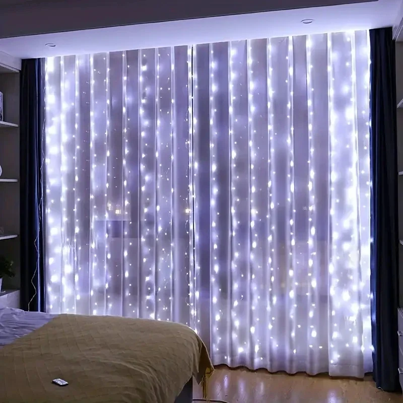 Cortina de 3/4/6m, 100/600LED, guirnalda de luces LED, adorno USB, Control remoto, guirnalda de luces, decoración navideña, dormitorio y hogar
