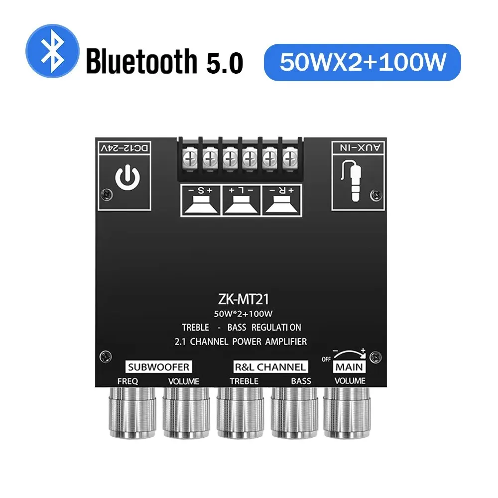Canal ZK-MT21 Bluetooth 5.0 CS8673E 2.1 Carte d'amplificateur de caisson de basses 50W X 2 + 100W Carte d'amplificateur stéréo audio de puissance Médailles de basse AUX