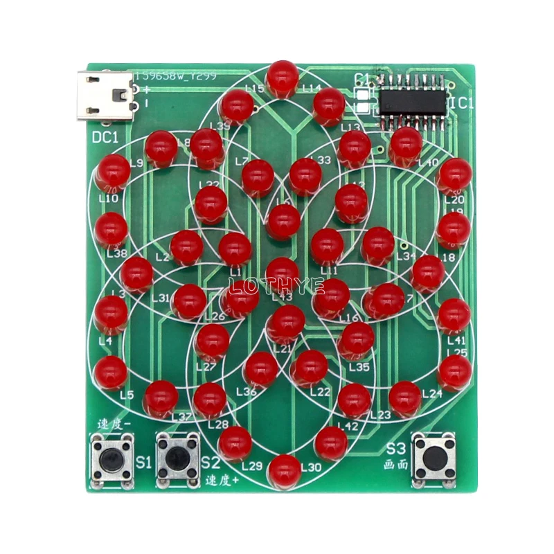 Kit electrónico DIY, molino de viento electrónico con patrón de varios estilos, luz de agua corriente, 43 LED, 5V, conjunto de entrenamiento de componentes de soldadura divertido