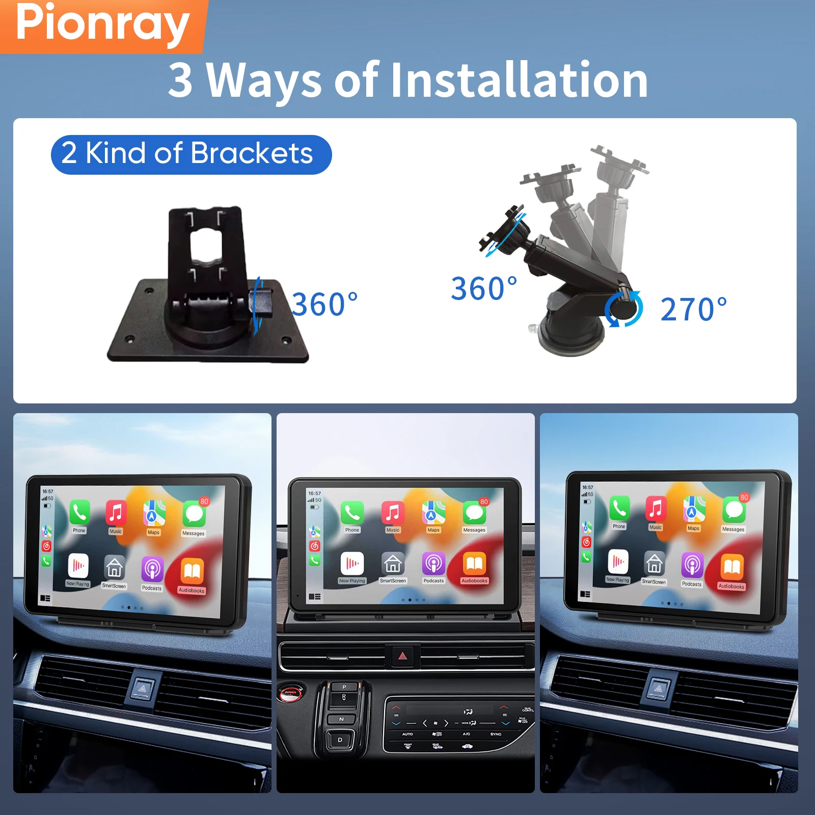 Uniwersalny przenośny ekran CarPlay Pionray 7/10 cali z Android Auto do radia samochodowego, bezprzewodowy ekran CarPlay dla Apple