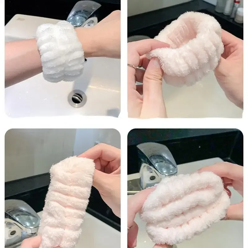 2 pçs lavagem de rosto mão alça de pulso reutilizável suor banda microfibra toalha flexível absorvente pulseira de pulso lavagem facial confortável