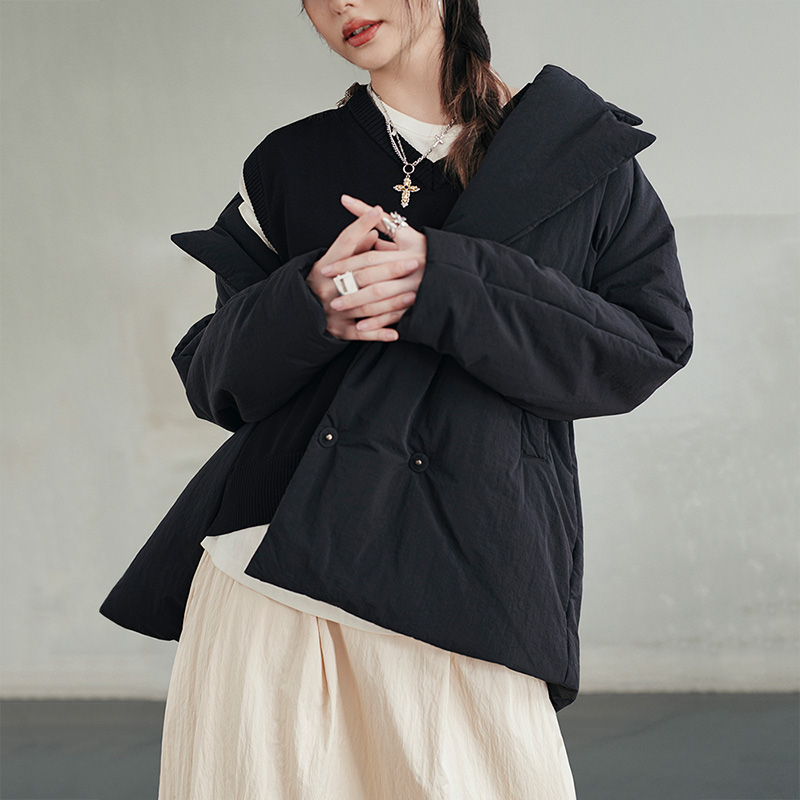 Maden Abrigo acolchado de algodón con cuello informal para mujer, chaqueta acolchada cálida y holgada para ir al trabajo, ropa de abrigo negra versátil para invierno