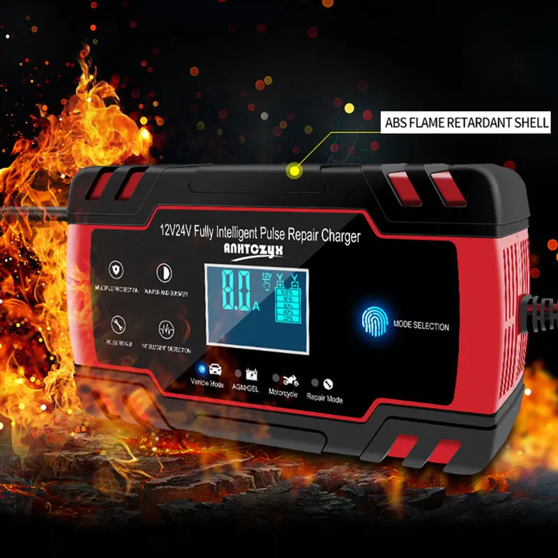 12-24V 6/8A Vollautomatisches Batterieladegerät Digitales LCD-Display Autobatterieladegeräte Power Puls Reparaturladegeräte Nass Trocken Bleisäure