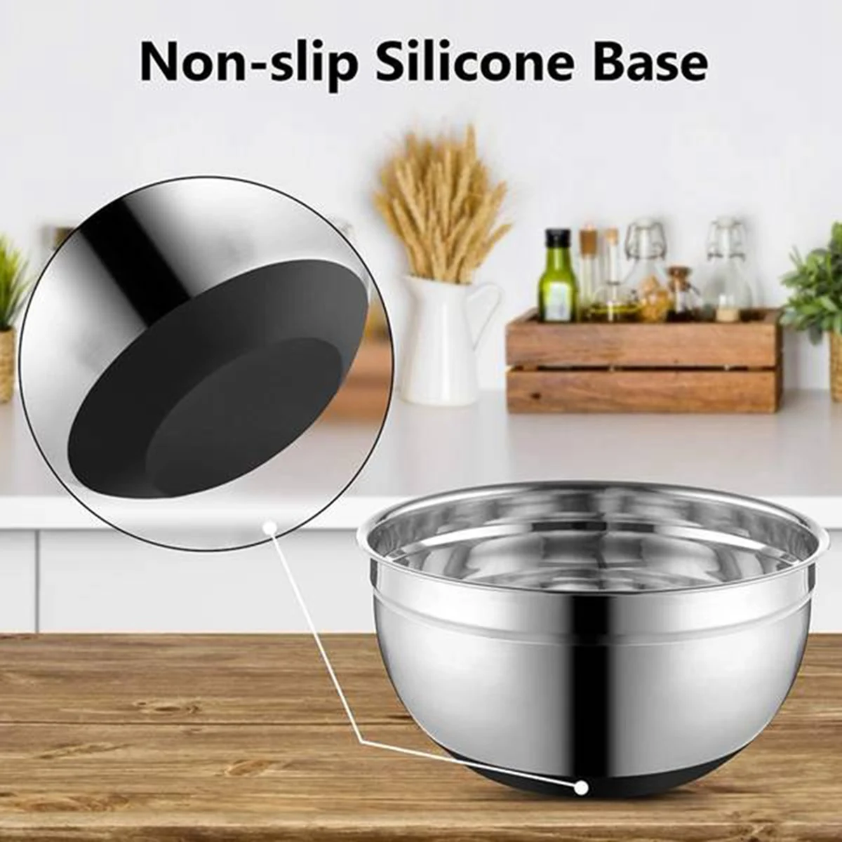 Stainless Steel Mixing Bowls Salad Bowl Non-Slip Stackable Serving Bowl with Airtight Lids for Kitchen Cooking Baking,Et