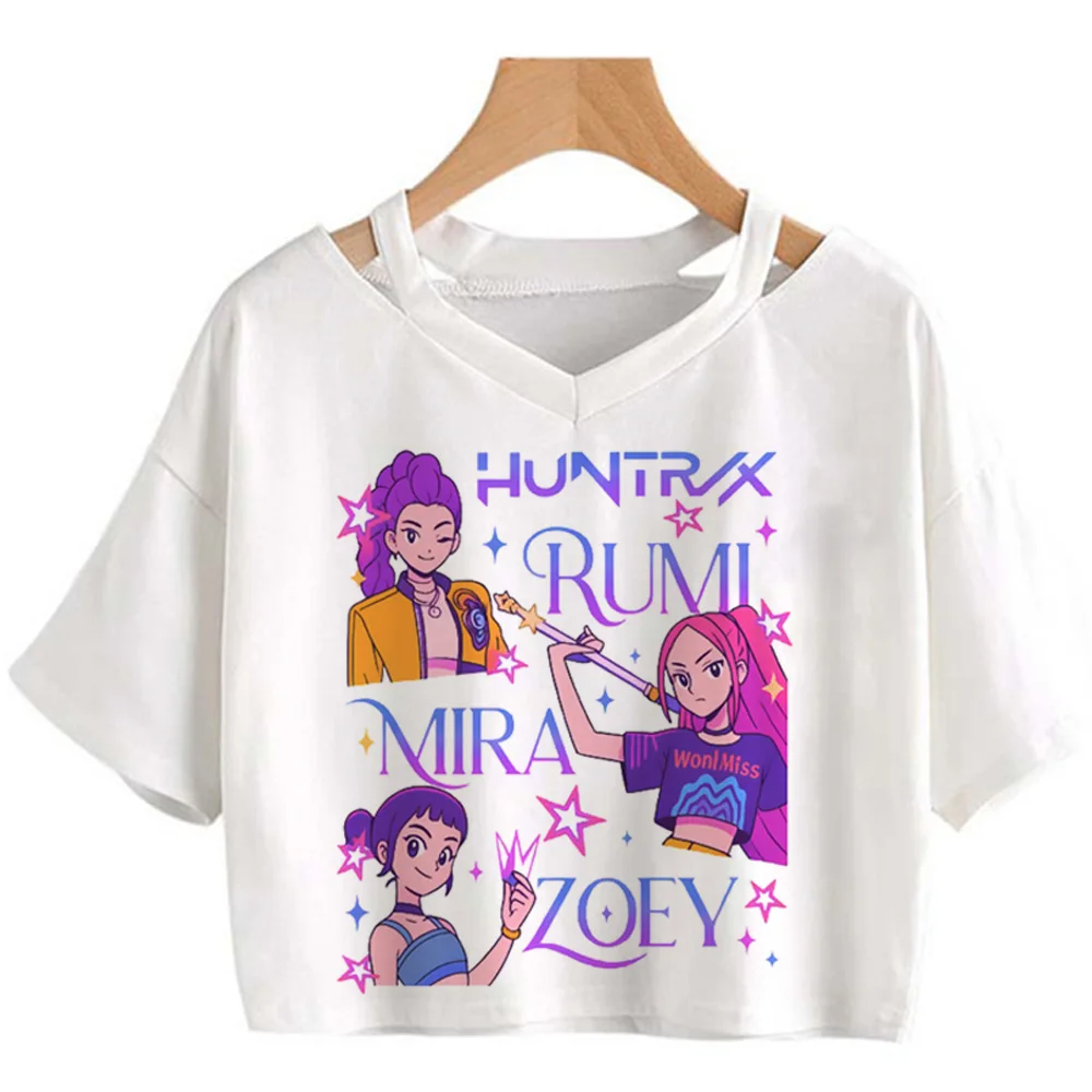 Kpop Demon Hunters niñas cuello redondo Casual mujeres verano camisas Camiseta corta