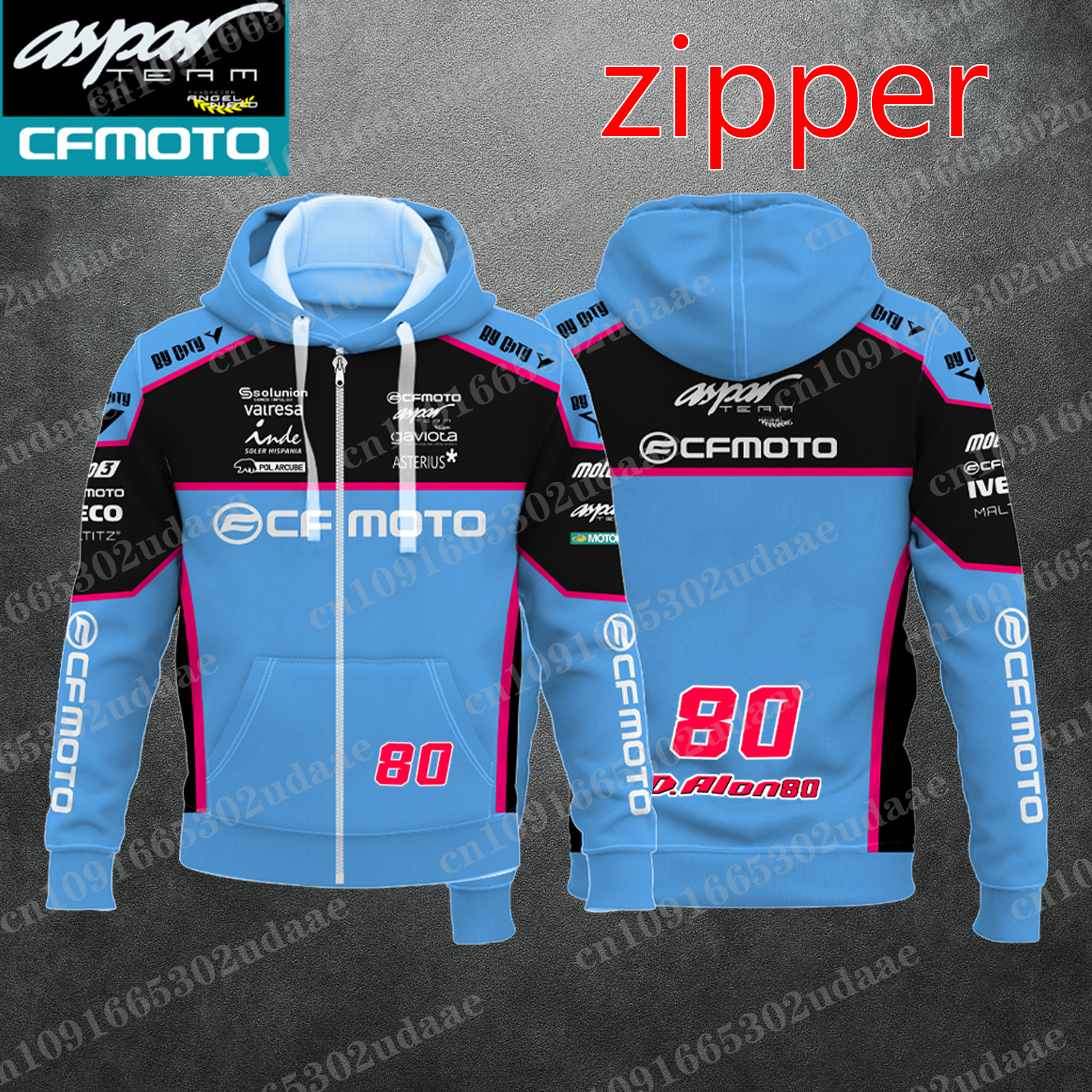 Cfmoto Aspar Team 80 bestuurder David Fans heren 2025, nieuwe lente en zomer damessweater met rits en capuchon, sport kinderjack