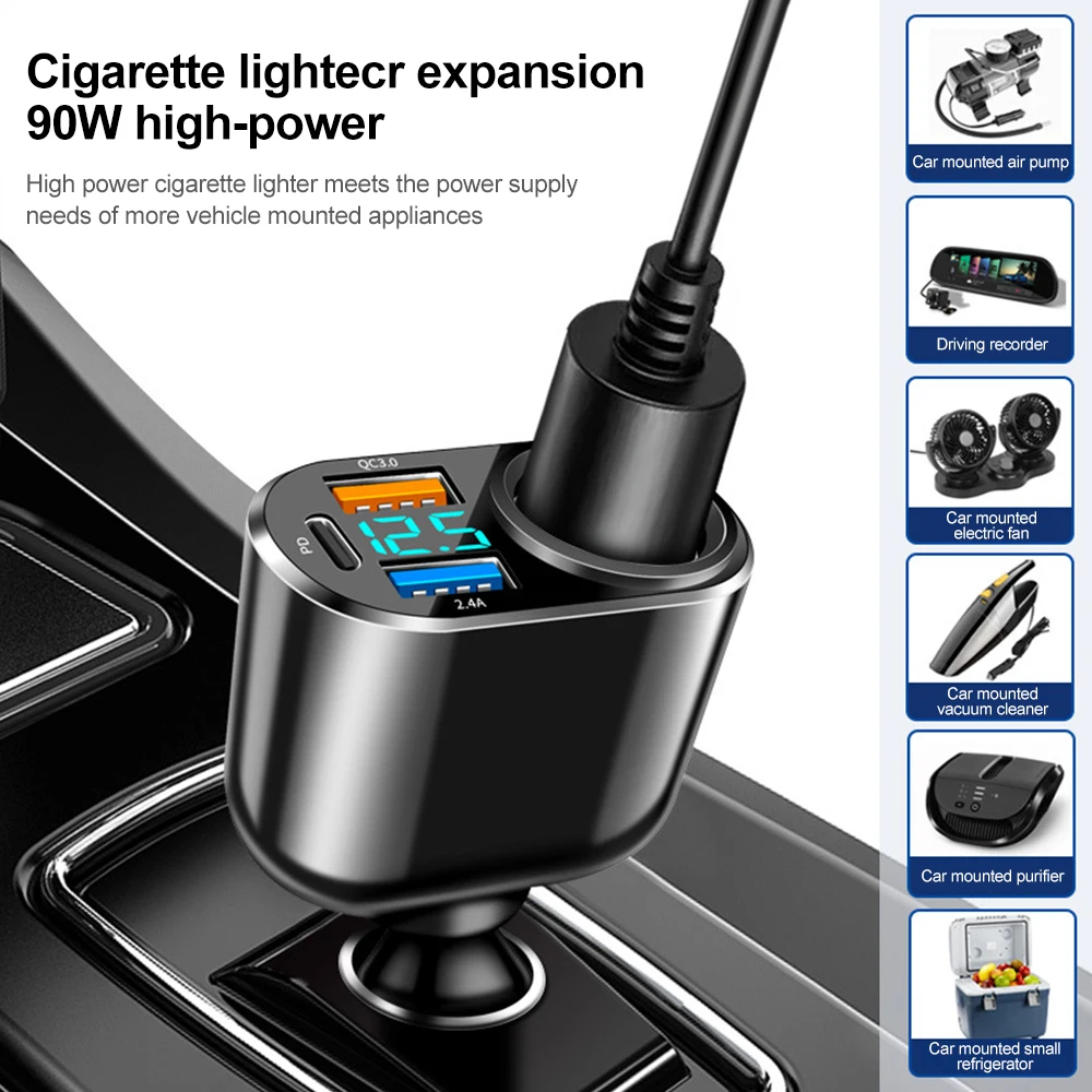 Adaptador de encendedor de cigarrillos de coche QC3.0 PD de 66W, cargador de teléfono de carga rápida USB, cargador de coche Universal de 12V-24V para iPhone, Samsung y Xiaomi