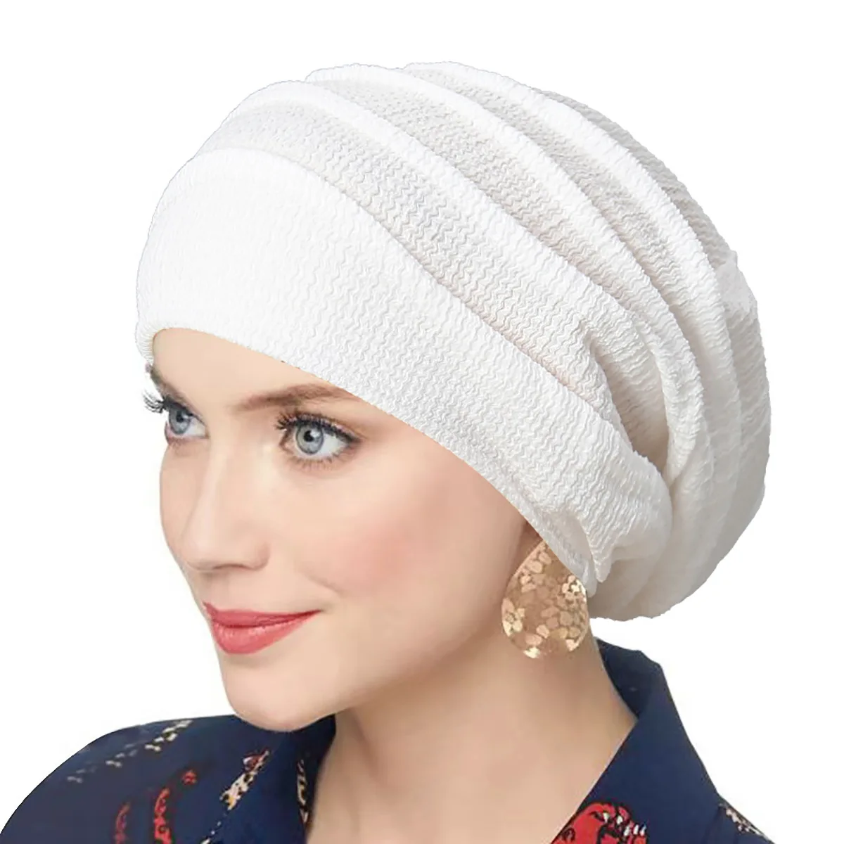 Moda crinkle feminino cor sólida hijab turbante macio elástico indiano bonnet cabeça envoltório lenço quimioterapia boné