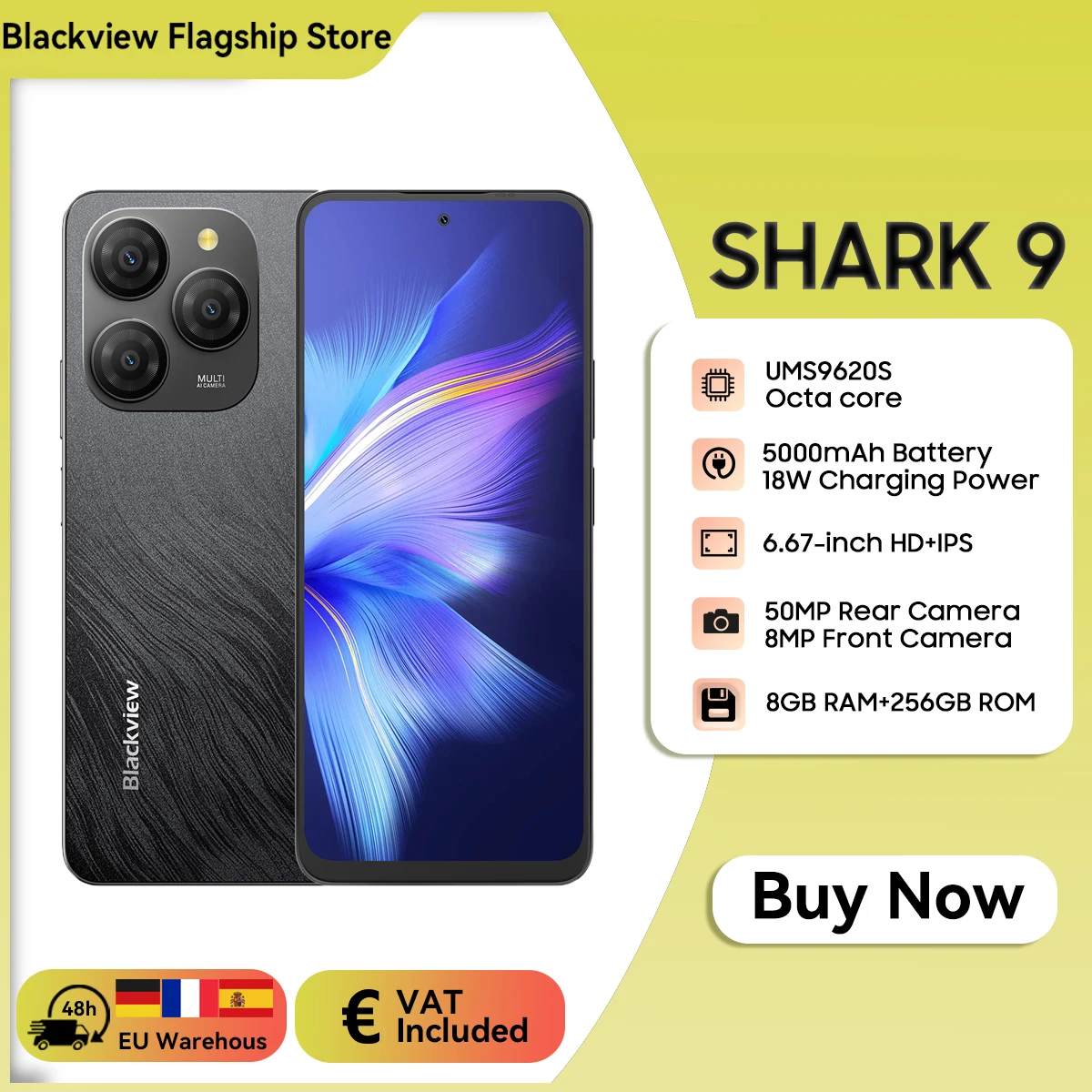 【Anteprima mondiale】Smartphone Blackview SHARK 9 5G 6.67'' HD+ IPS 90Hz Display NFC 50MP AI Fotocamera principale GPS Android 14 Telefono cellulare