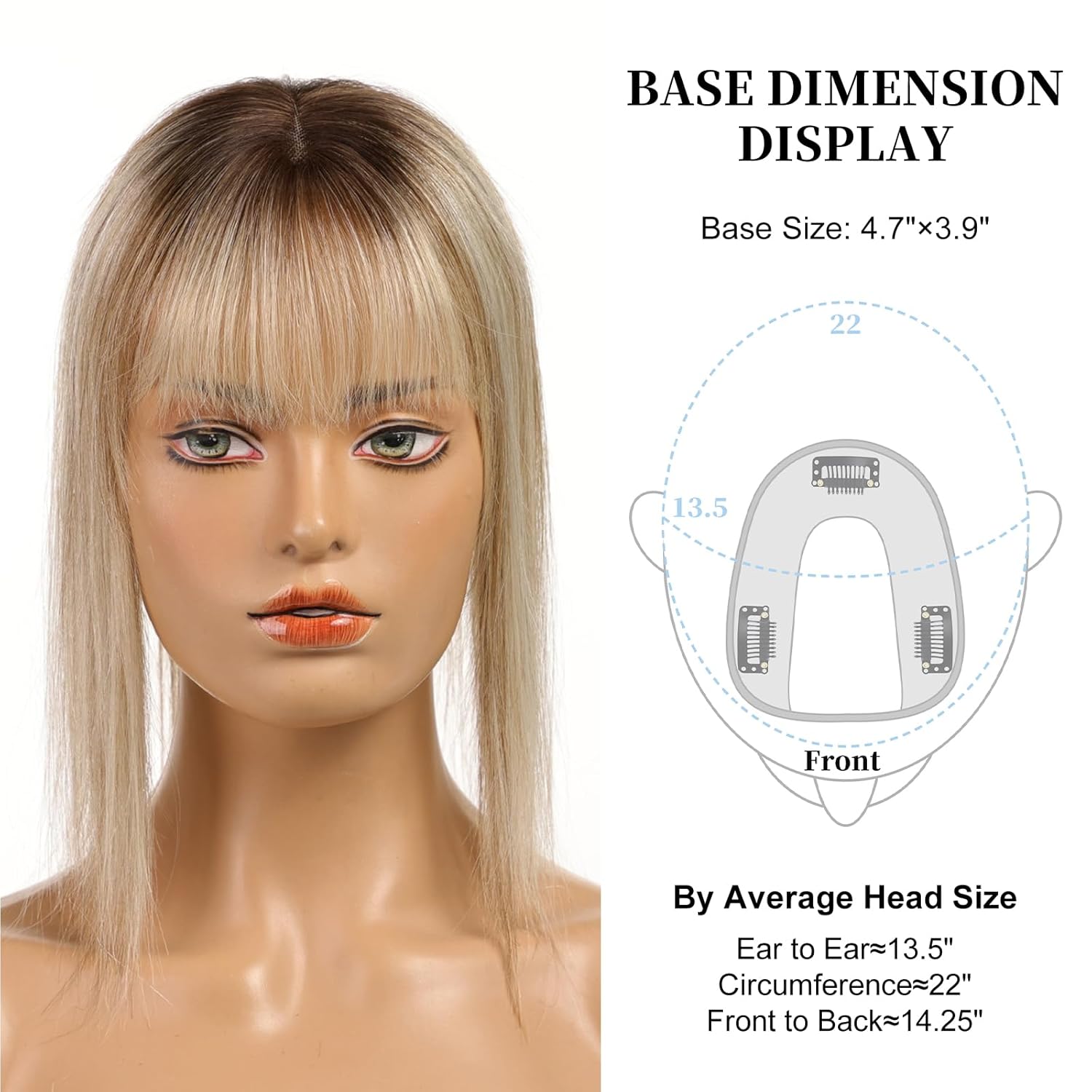 12 pouces brun blond mettre en évidence les cheveux humains Toppers pour les femmes avec des cheveux amincissants 3 Clips Base de dentelle de soie dans les vrais cheveux humains Toppers