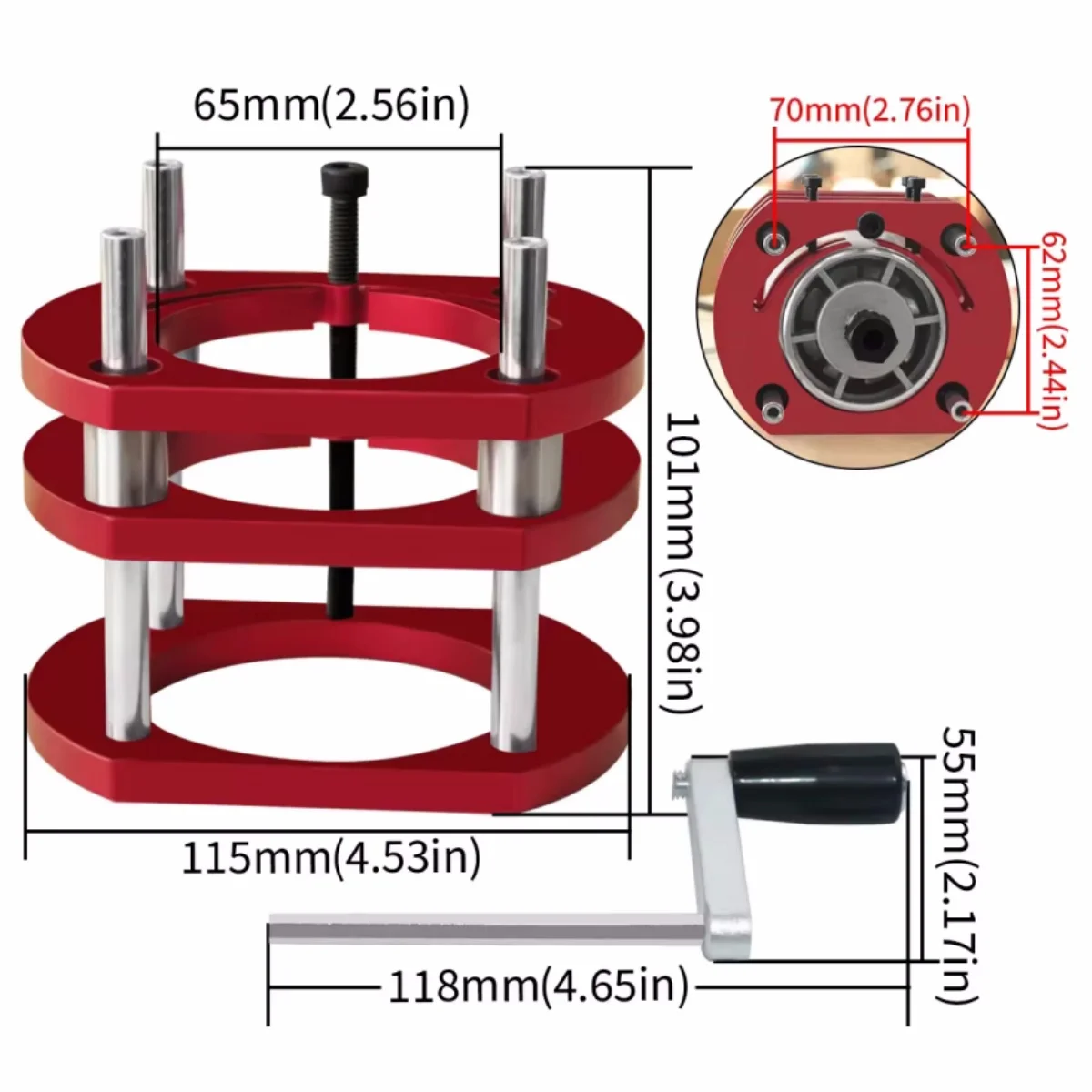 Kit de elevación de enrutador de placa de inserción de mesa de enrutador de aluminio para motores de 65mm de diámetro, herramienta de máquina de grabado recortadora de banco de trabajo de carpintería