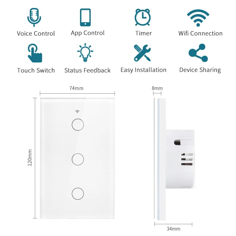 Tuya WiFi interruptor de luz inteligente RF433 cable neutro/no requiere cable neutro interruptores táctiles de pared de EE. UU. funciona con Alexa Google Home