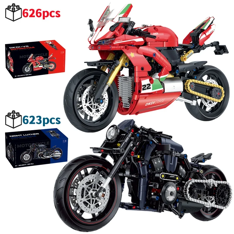 Blocos de construção de motocicleta técnica harleys moto ducatiied locomotiva estrada racer tijolo montar modelo veículo brinquedo presente do miúdo