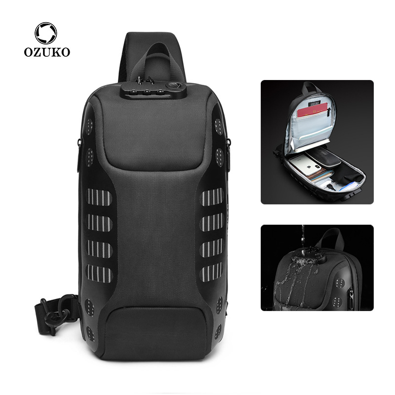 OZUKO, nuevo bolso de pecho a la moda para hombre, paquete de pecho antirrobo multifunción, bandoleras impermeables para hombre, bolso cruzado USB para hombre