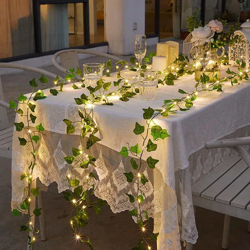 12/10/2m Falso Foglia Verde Ivy Vite con Luci A LED Casa Arredamento Camera Da Letto Matrimonio Incandescente Pianta Artificiale Ghirlanda Complementi Arredo Casa