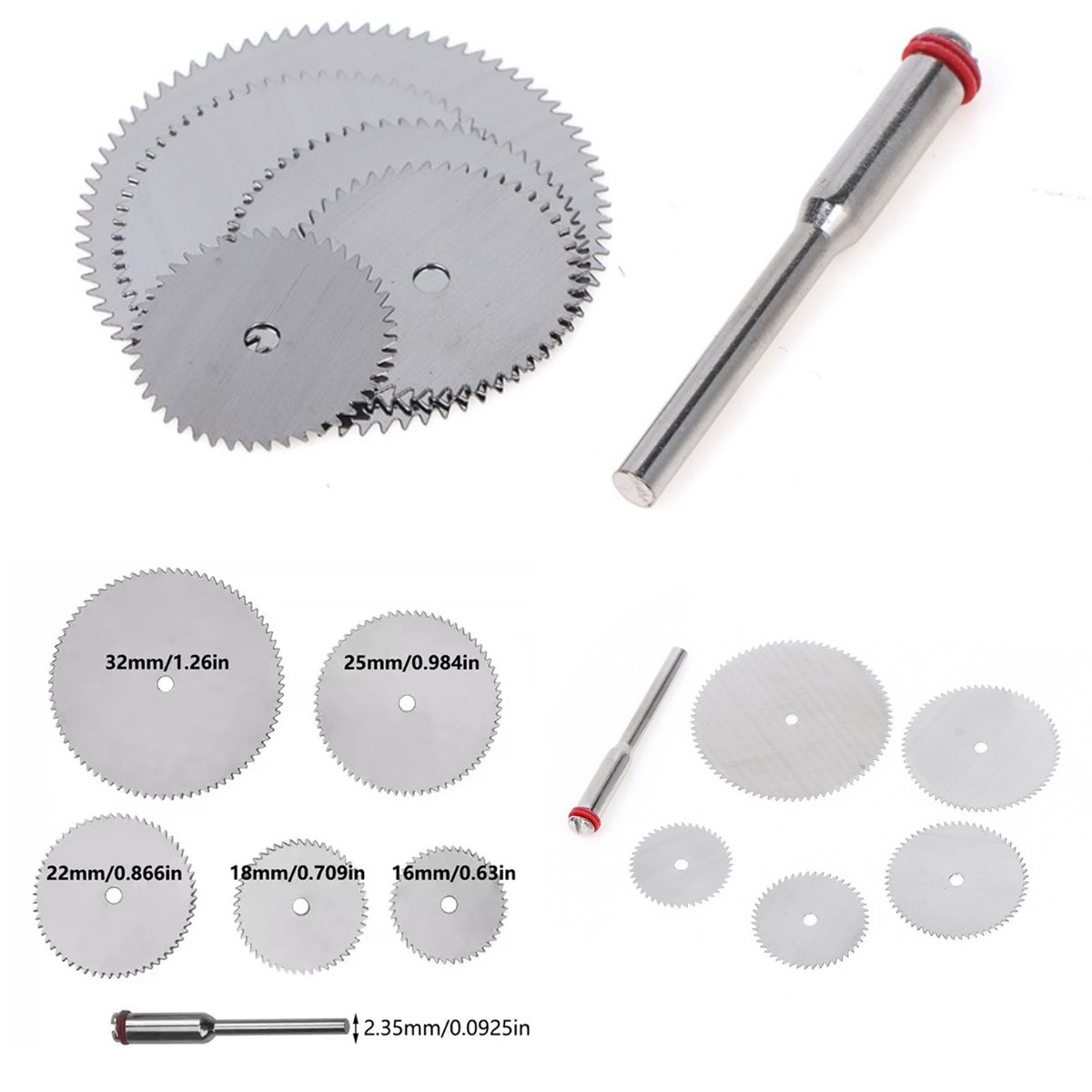 Disco de corte de Metal de acero inoxidable con 1 Mandril para herramientas rotativas, 16, 18, 22, 25, 32mm, herramientas manuales DIY, 6 unidades por juego