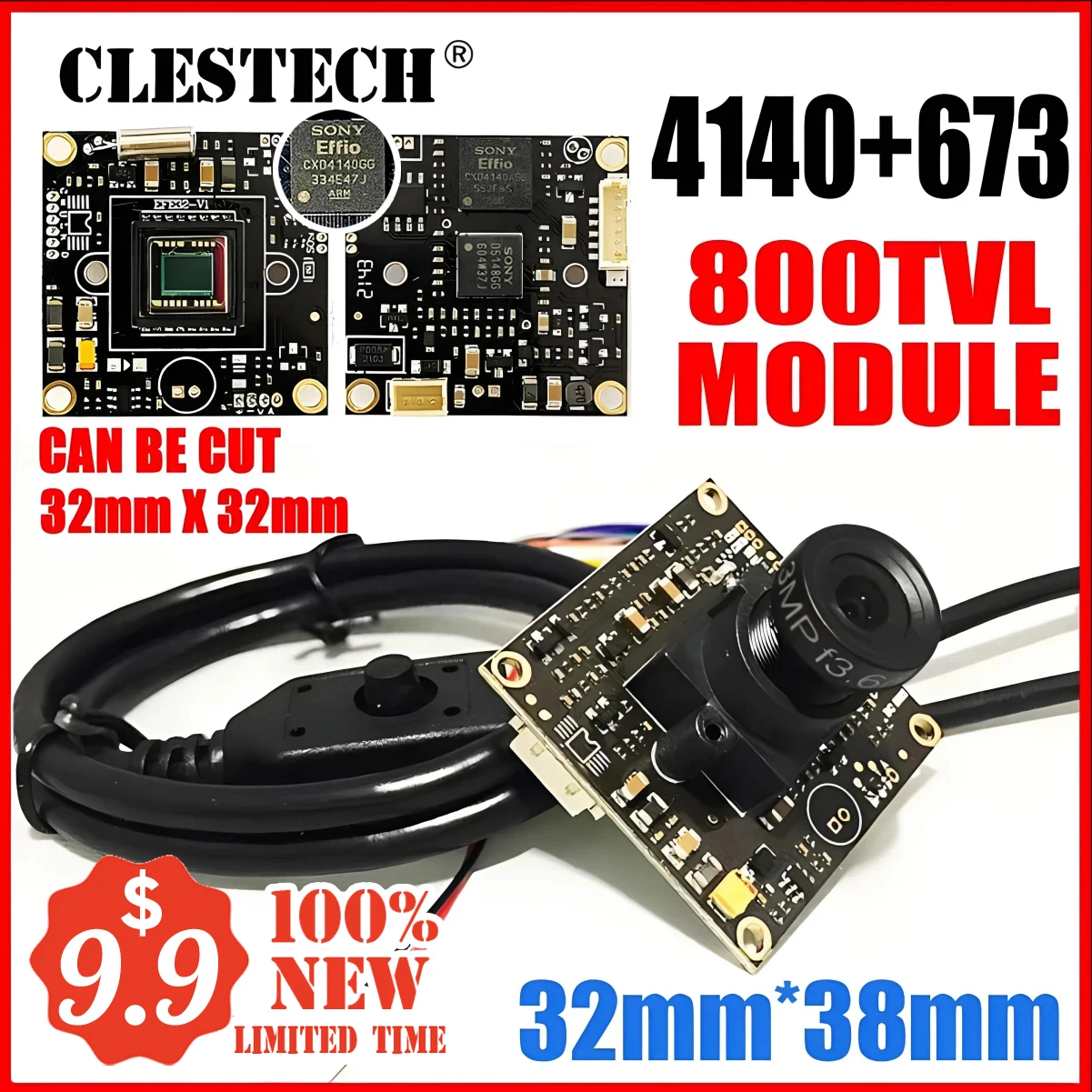 CLESTECH 1/3 "Sony CCD Low Lux Effio-e 800TVL CCD 4140 + 673 HD модуль чипа камеры видеонаблюдения Osd меню кабель микроскоп Сделай Сам 32*32 мм 960H СОНИ ЭФФИО Видеомодуль монитора DIY Микроскоп 25 мм телескоп 2.8 мм