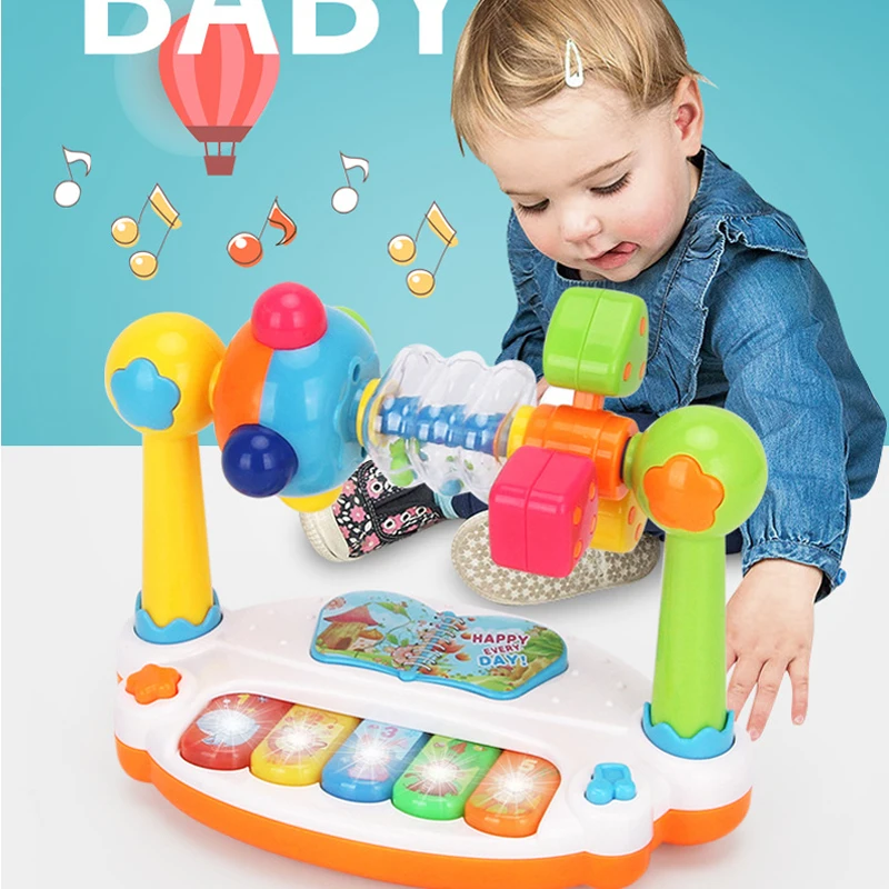 Baby-Klavier-Spielzeug für Kinder, rotierende Musik-Klaviertastatur mit Licht-Sound, Musikspielzeug für Kleinkinder, frühes pädagogisches Musikspielzeug