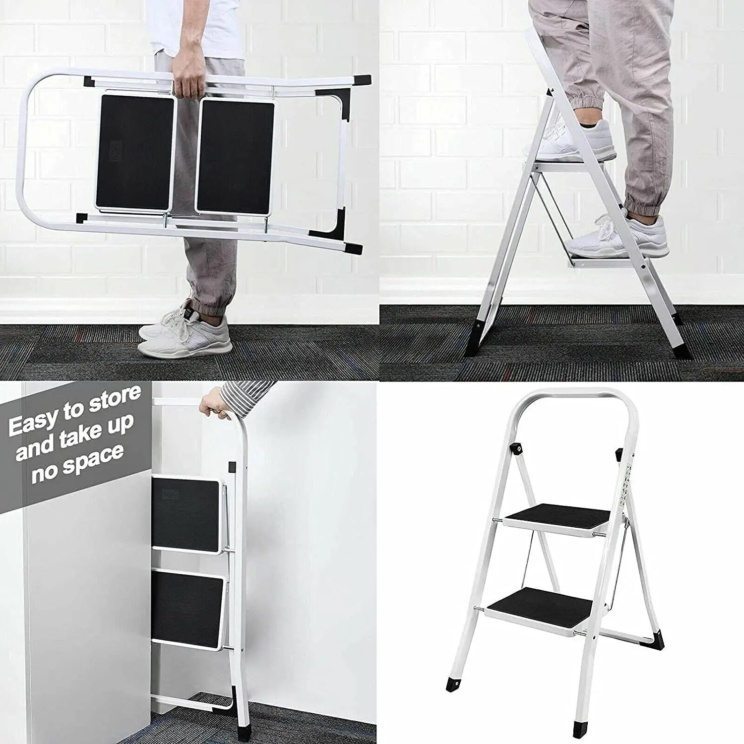 DayPlus Sgabello pieghevole di sicurezza Scaletta a 2-4 gradini Scaletta pieghevole portatile Piedini antiscivolo per ufficio domestico interno ed esterno