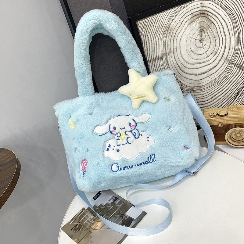 Sanrio Plush กระเป๋า Kawaii Cinnamoroll กระเป๋าถือ Tote Plushie ไหล่ Messenger กระเป๋า Kuromi Hello Kitty ตุ๊กตาแต่งหน้ากระเป๋าเป้สะพายหลังของขวัญ