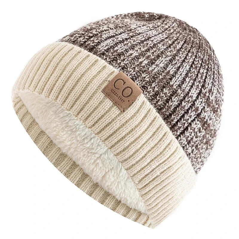 Gorros de invierno Unisex de dos tonos con forro de piel para hombres y mujeres, gorro cálido a la moda, gorros tejidos informales para invierno, sombrero de pescador 2025