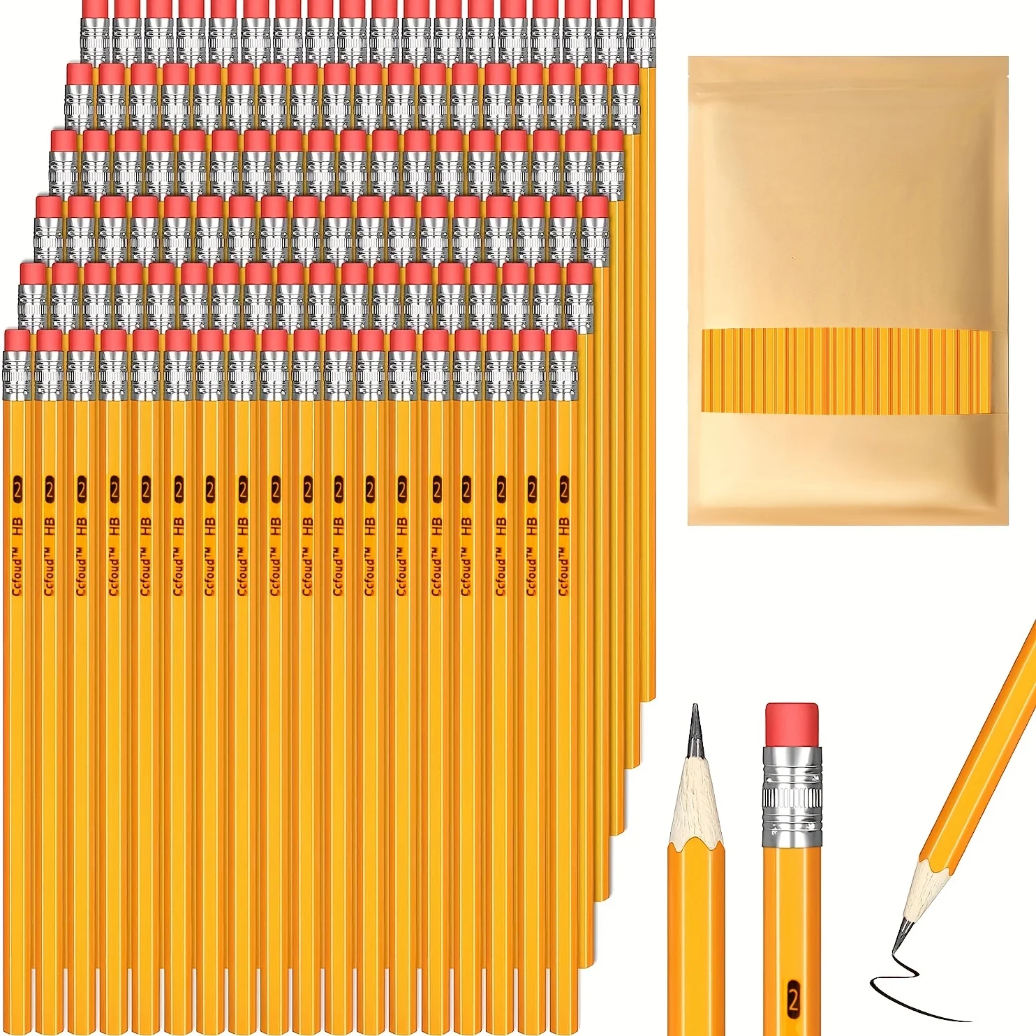 50/100/150 Stück Bleistifte mit Radiergummiplatte, 2 HB-Bleistifte zum Zeichnen und Skizzieren, gelbe Holzstifte für Büro, Schulbedarf