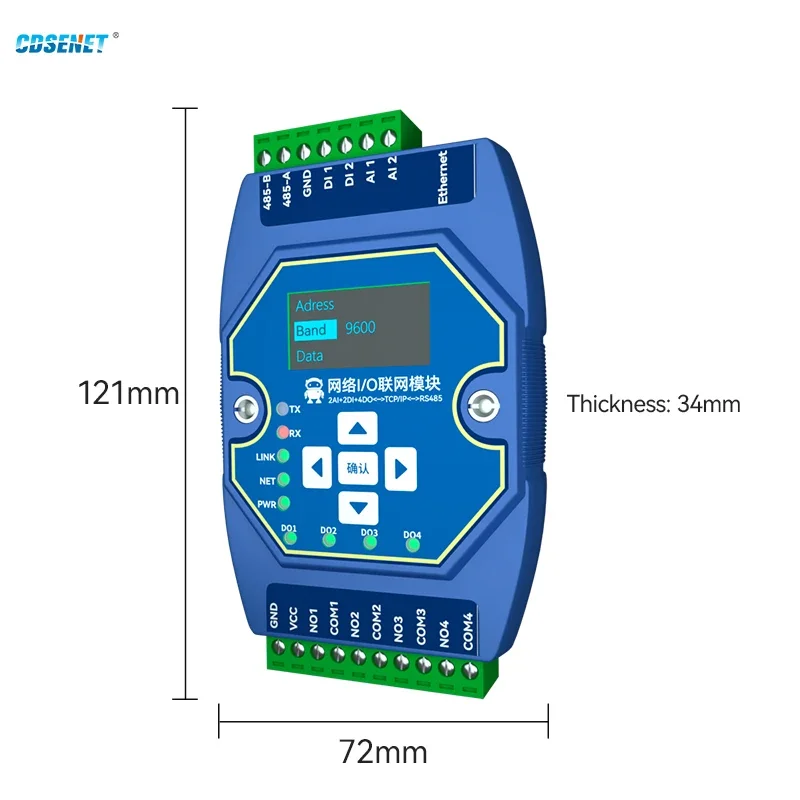 Modbus Gateway Ethernet I/O-Netzwerkmodul Ethernet RS485 2DI+2AI+4DO CDSENET ME31-AAAX2240 Unterstützt Modbus TCP RTU